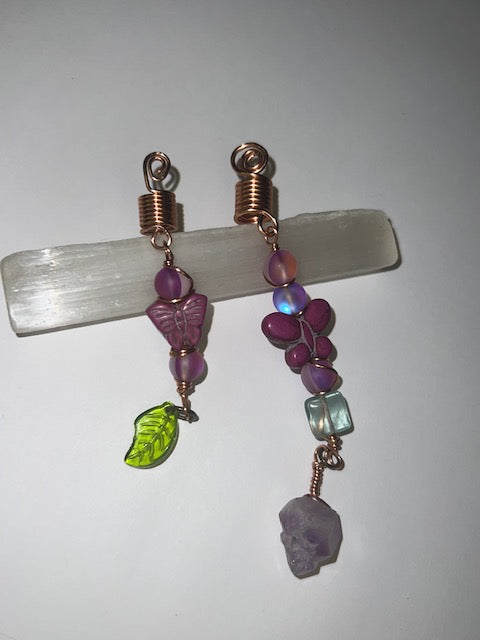 Purple Butterfly Loc Jewelry - Amethyst & Flourite